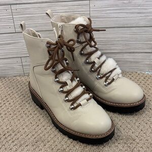 a new day Cream and Brown Lace-Up Combat Boots